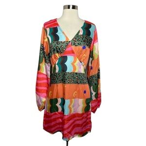 Vibrant Sunday Up Patchwork Print Dress, Size M